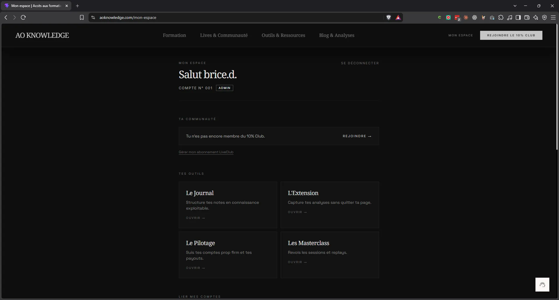 Votre espace sur aoknowledge.com : vos accès au Journal, à l'Extension, au Pilotage et aux Masterclass, réunis derrière une seule connexion.