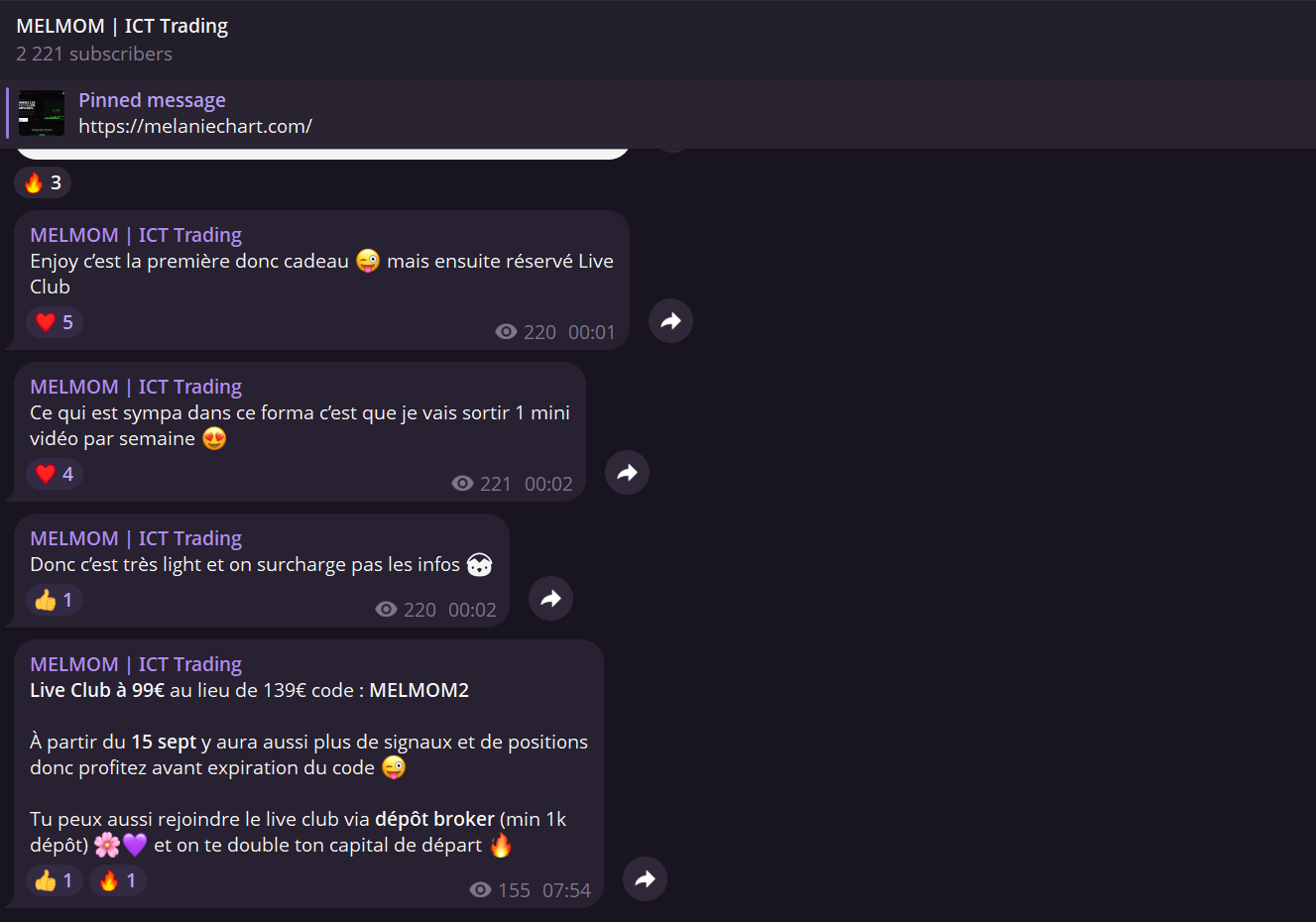 Une promo flash annoncée sur le canal de Melmom, et nulle part ailleurs.