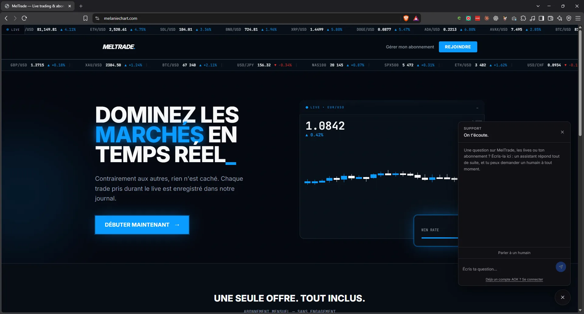 Le support AOK intégré à melaniechart.com : le Live Club a deux portes d'entrée, autant que les deux répondent.