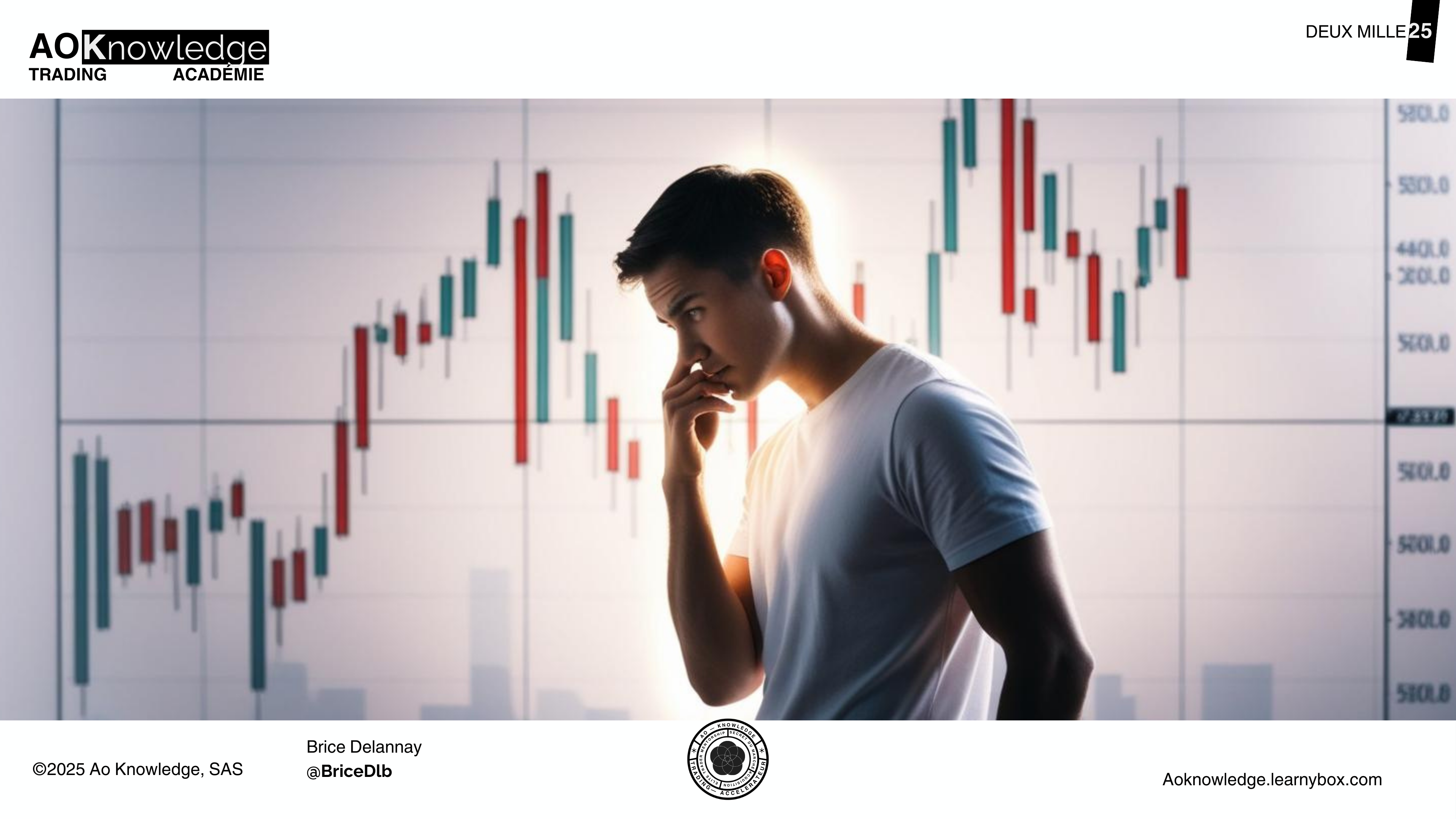 Couverture de l’article sur la Side of Liquidity : un trader pensif devant un graphique en chandeliers, hésitant entre acheter et vendre