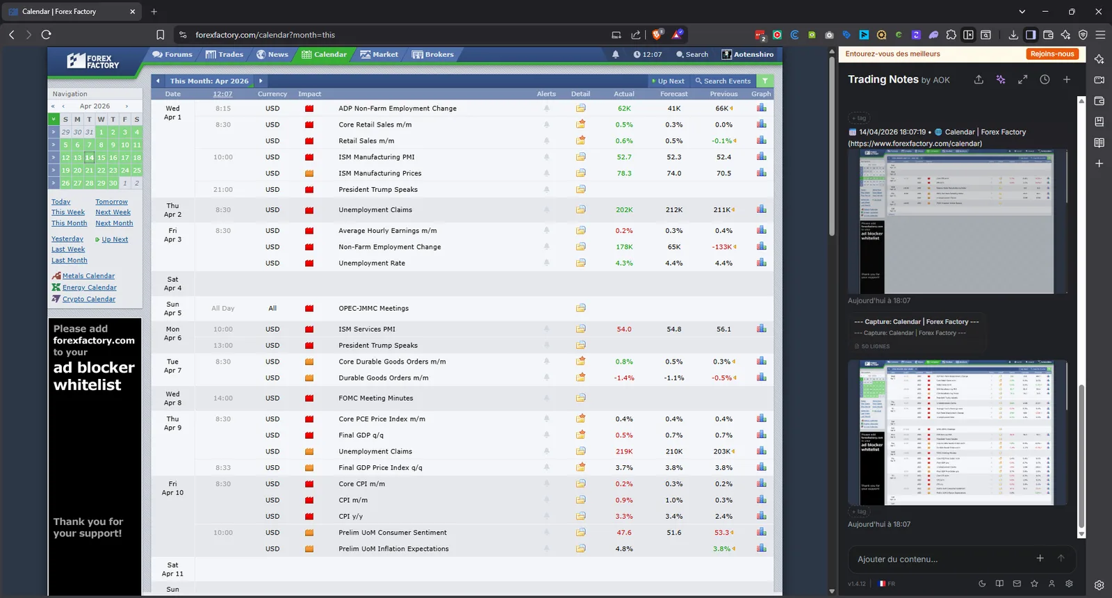 Capture intelligente sur Forex Factory : événements du calendrier économique